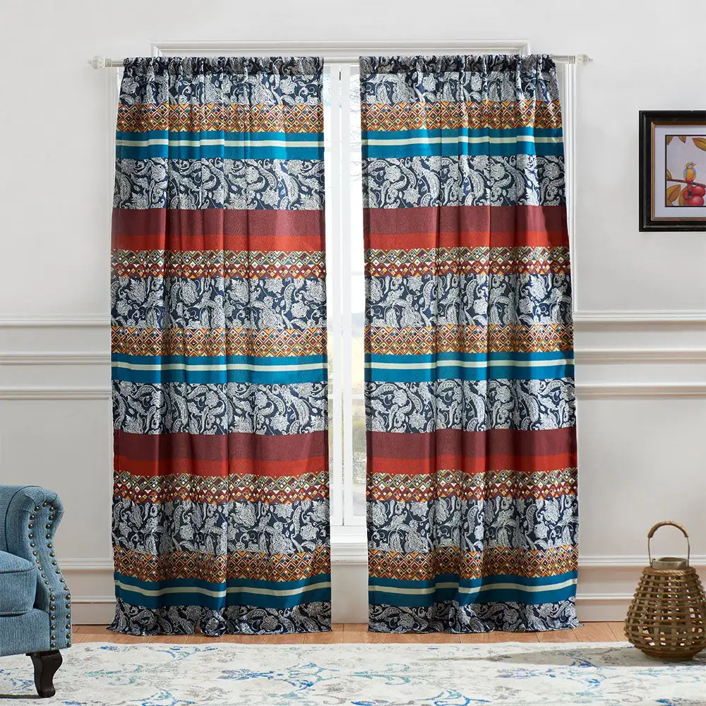 Refined Polyester Paisley Rod-Pocket Curtain Panel Pair