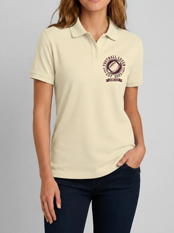 Women's Football Lover Game Day Est Printed Polo Shirt