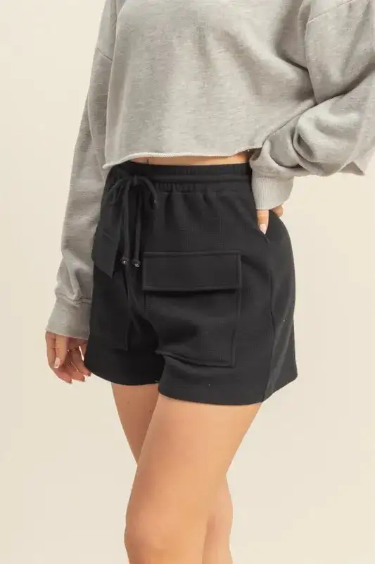 Cotton-Blend Drawstring Waffle Knit Front Pocket Shorts