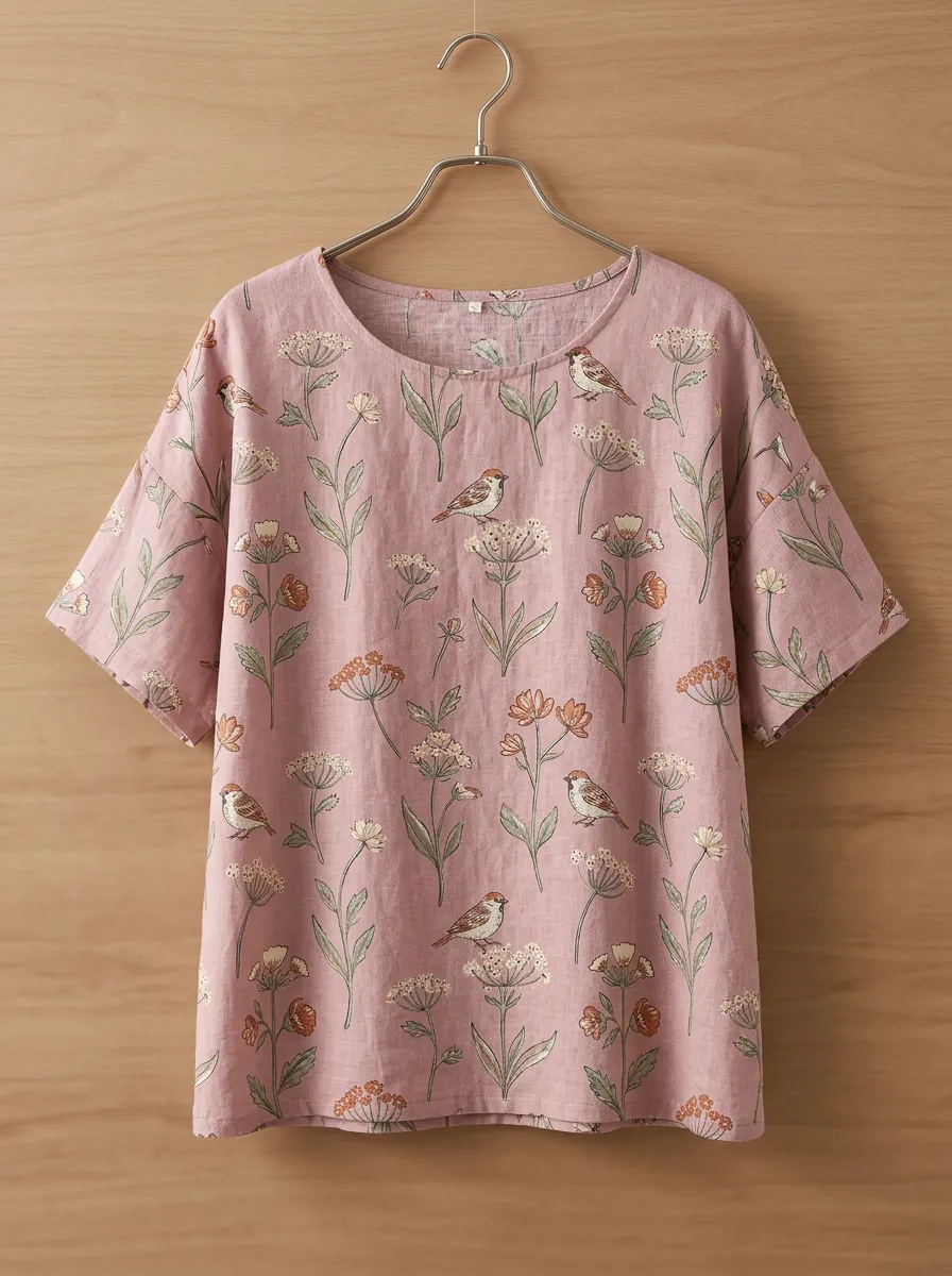 Nature-Inspired Bird Women's Loose Printed T-Shirt