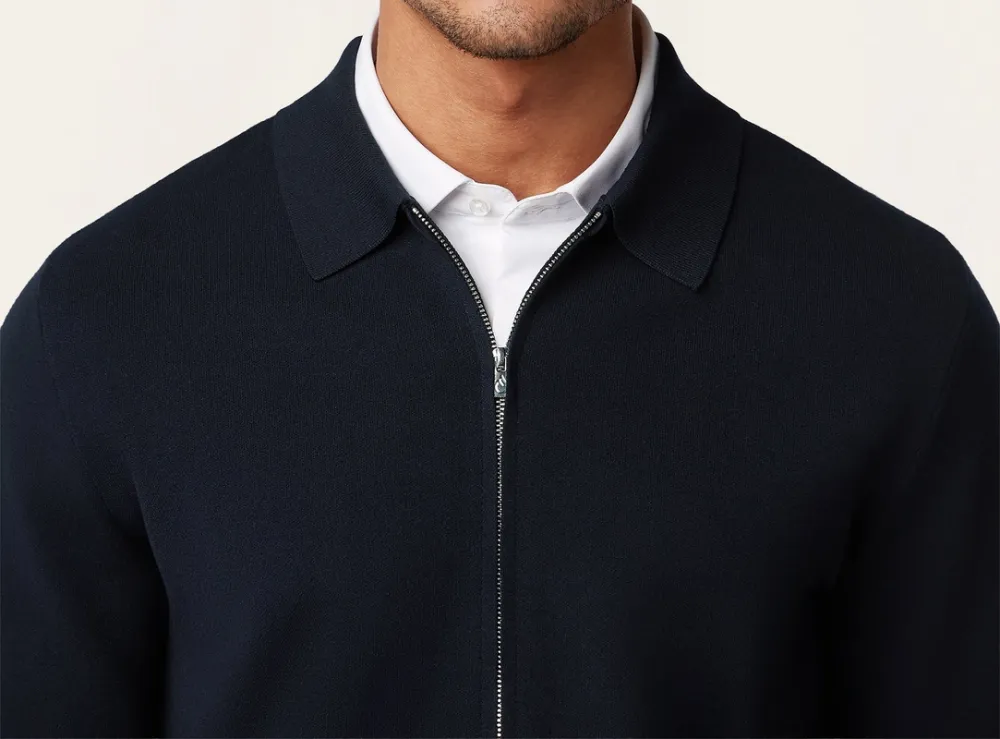 Full-Zip Jacquard Cardigan Navy