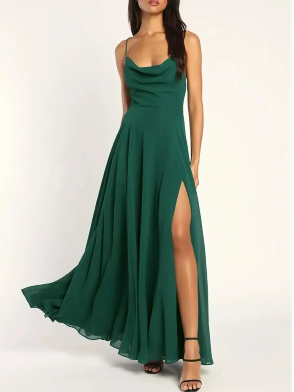 Relaxed Slit Cowl Neck Maxi Dress