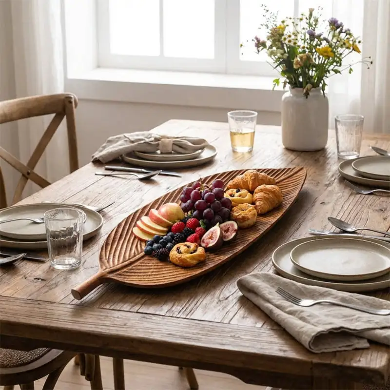 Carved Wood Leaf Serving Tray