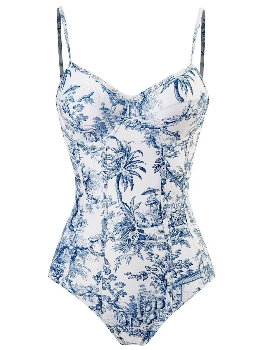 Isla Retro-Print Swimsuit Set