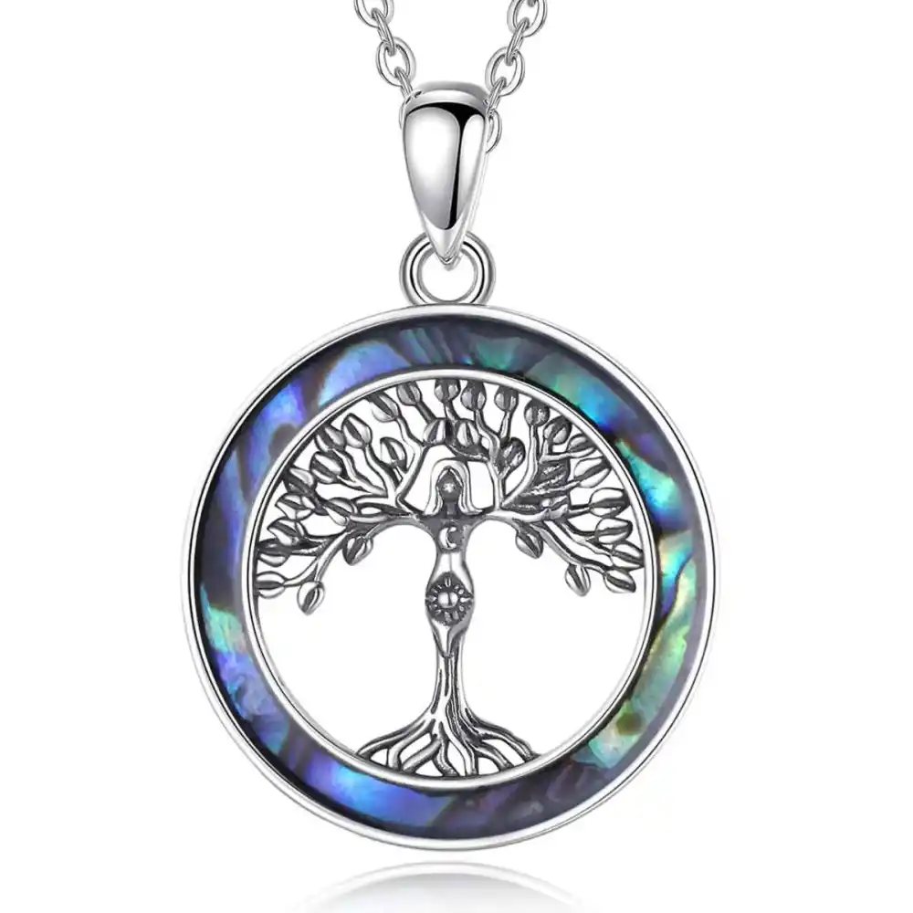 Men's Goddess Tree Of Life Pendant Abalone Shell Necklace