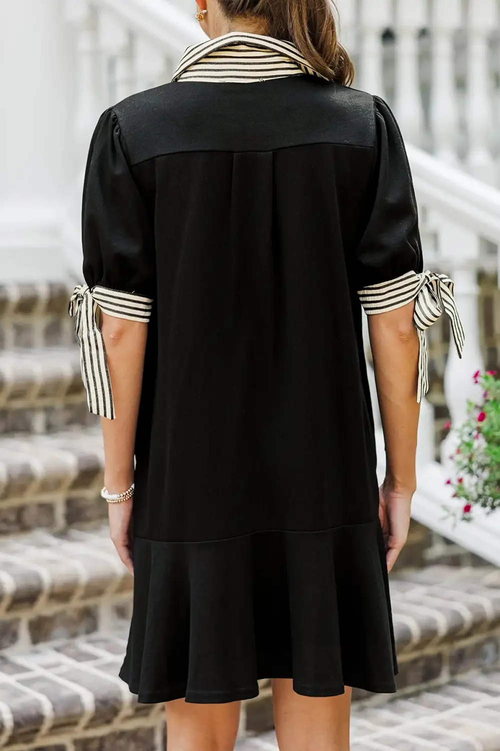 Striped Button Front Tie Detail Mini Dress