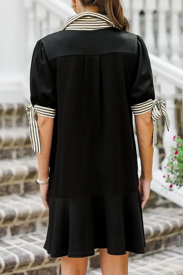 Striped Button Front Tie Detail Mini Dress