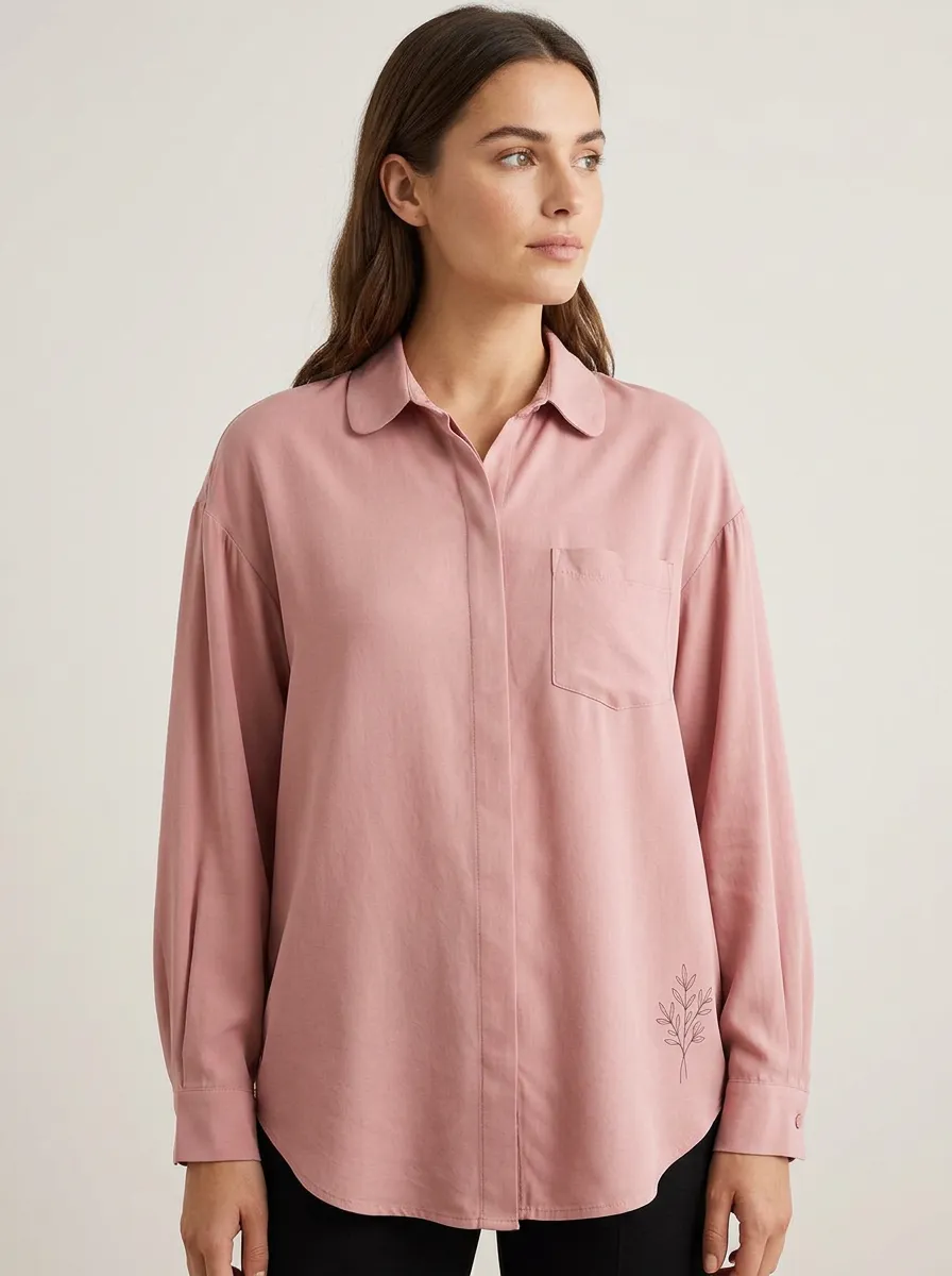 Women's Minimalist Botanical Line Art Printed Pink Shirt