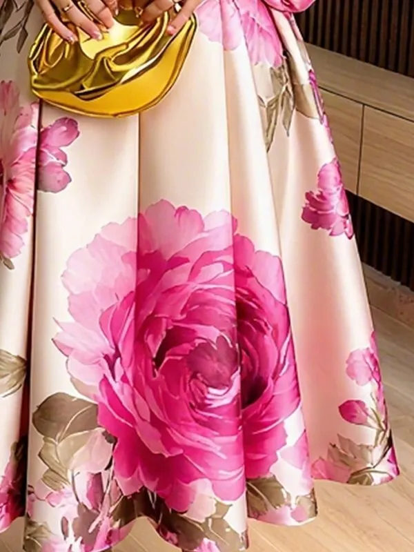 Elasticity Pleated Long Neck Maxi Dress
