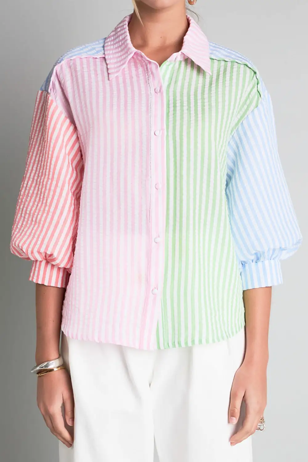 Button Front Striped Button Front Blouse