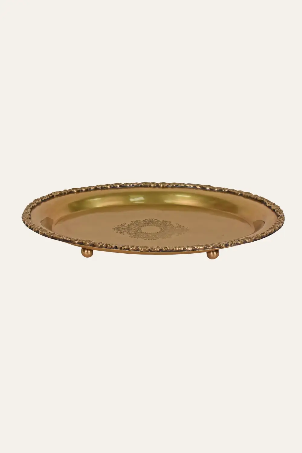Engraved Antique Brass Serving Tray