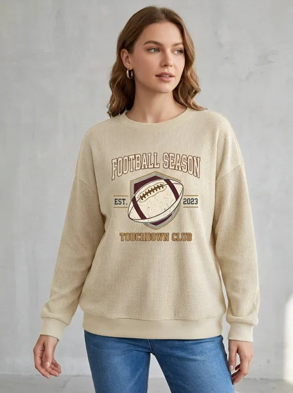 Women's Football Season Touchdown Club Graphic Printed Waffle Sweatshirt