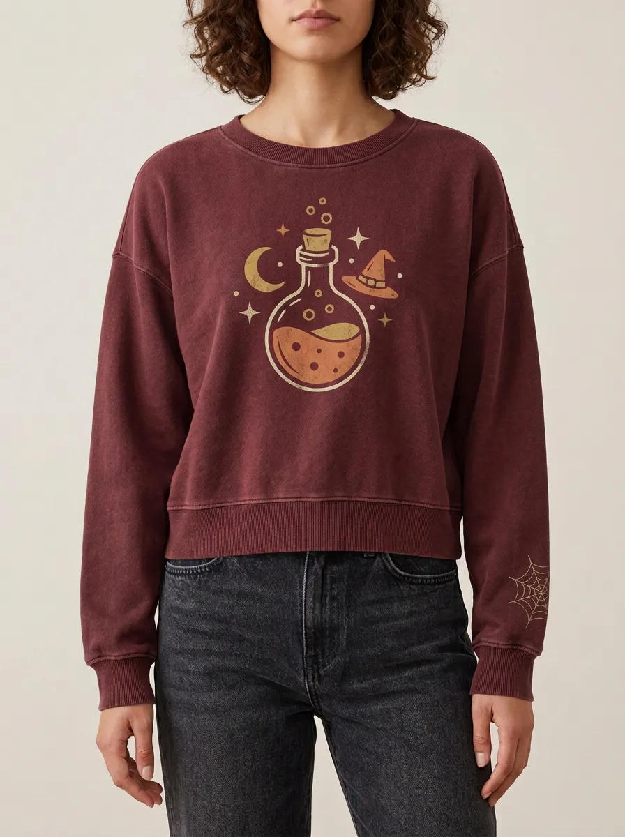 Women's Halloween Witch Potion Moon Printed Sweatshirt