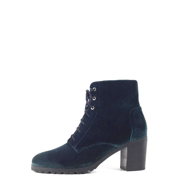 Velvet Lace Up Lug Sole Ankle Boots