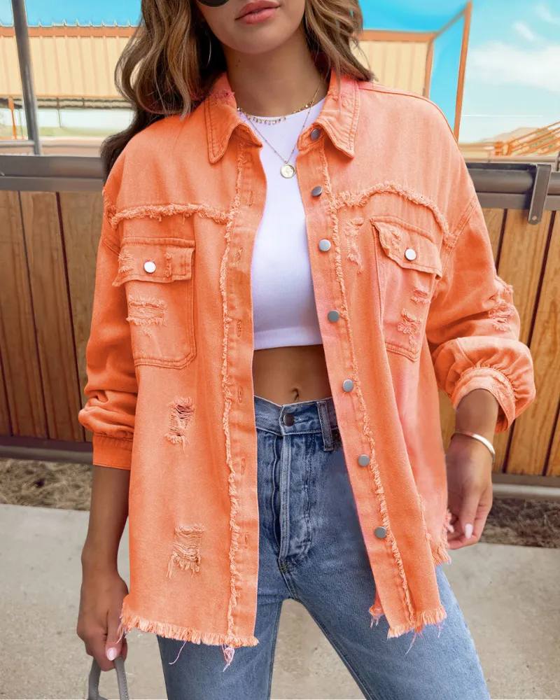 Trendy Ripped Raw Edge Jacket
