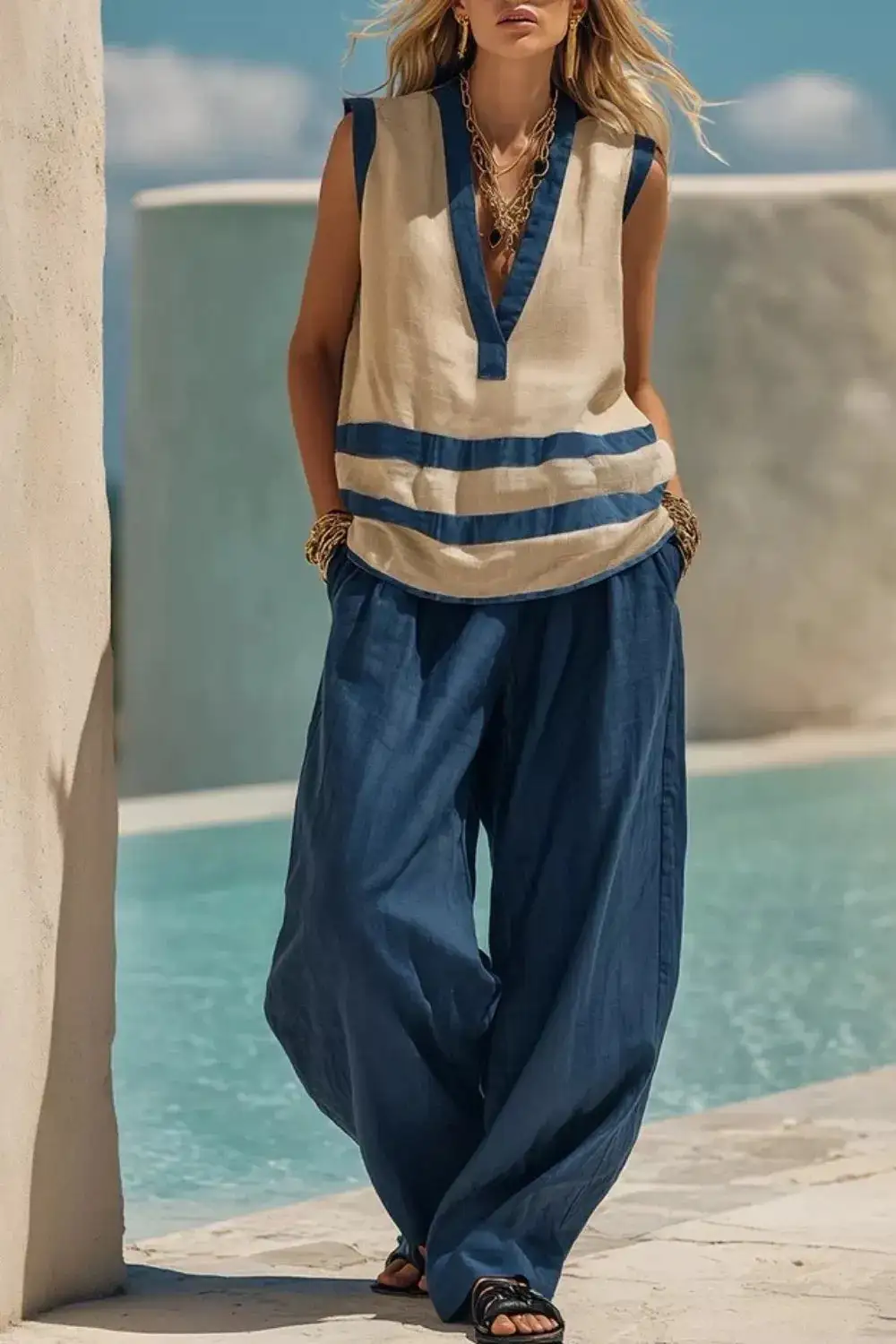 Sleeveless Top Wide Leg Pants Set