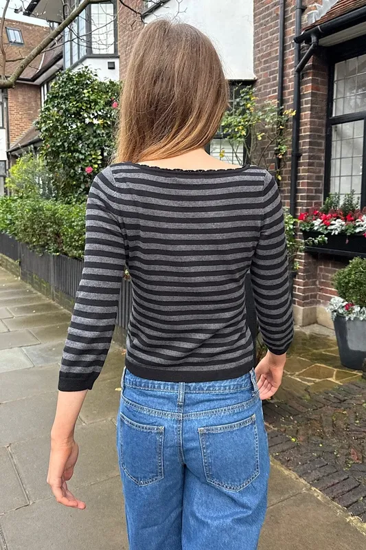 Charcoal Stripe Boat Neck Sweater