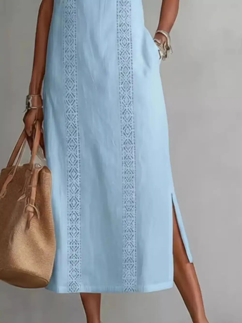 Sleeveless Lace Trim Midi Dress