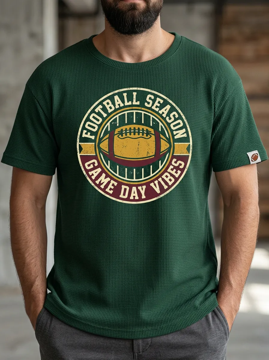 Men's Game-Day Football Season Game Day Vibes Printed Waffle T-Shirt