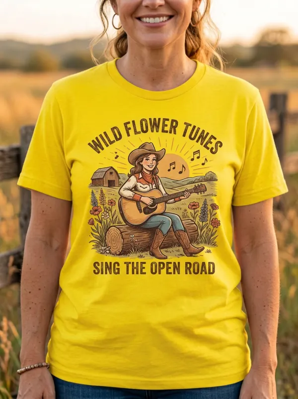 Nashville-Inspired Guitar Country Music Crewneck T-Shirt