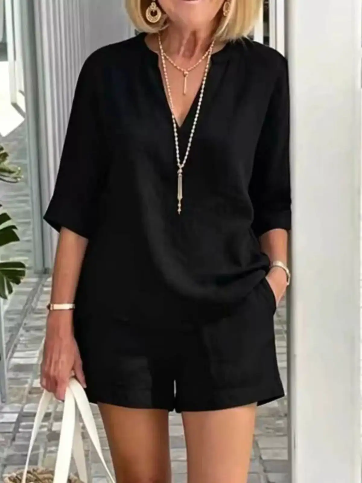 Tailored Refined Pocketed Top and Shorts Matching Set