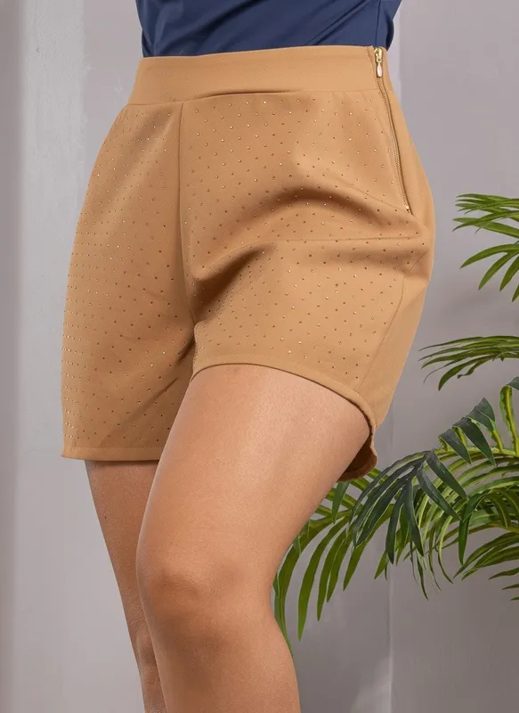 Stone Detail High Waist Shorts