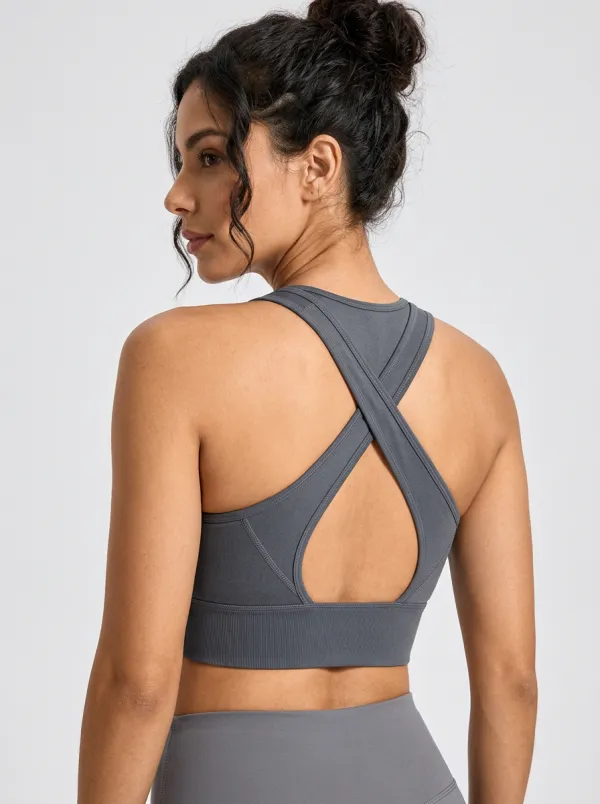 Women's Grey Solid Color Cross Back Sports Bra