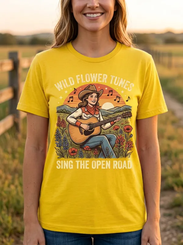 Guitar Country Music Crewneck T-Shirt