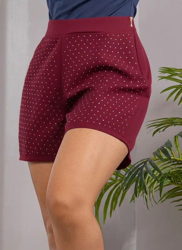 Stone Detail High Waist Shorts