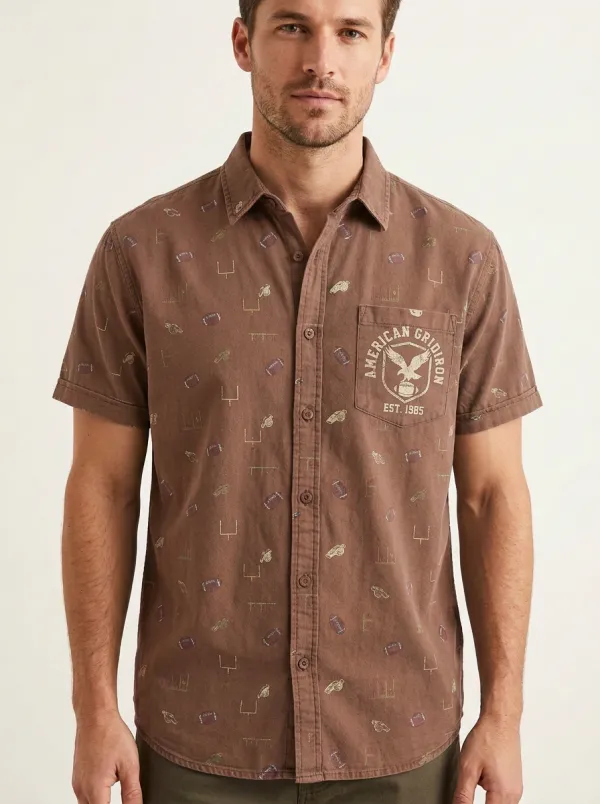 Men's American Football Gridiron Eagle Printed Short Sleeve Shirt