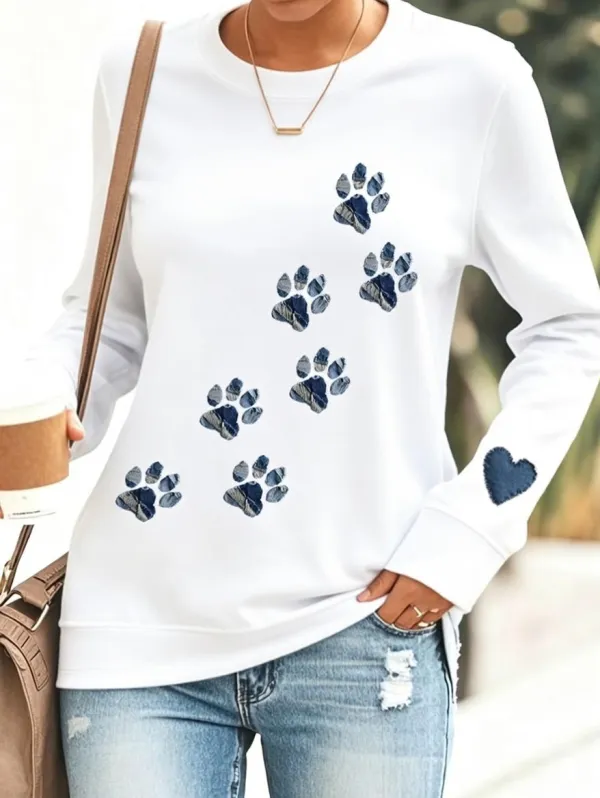 Women's Casual Dog Paw Print Short Sleeve T-Shirt
