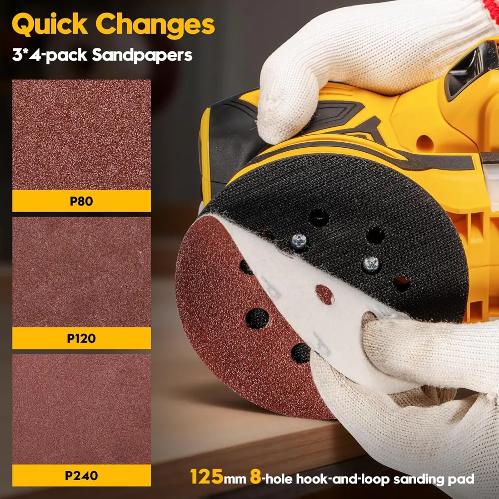 Cordless Orbital Sander for 20V Battery, Yellow