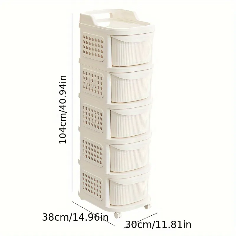 Multi-Tier Rolling Storage Cart with Drawers, Home Organizer for Living Room and Bedroom