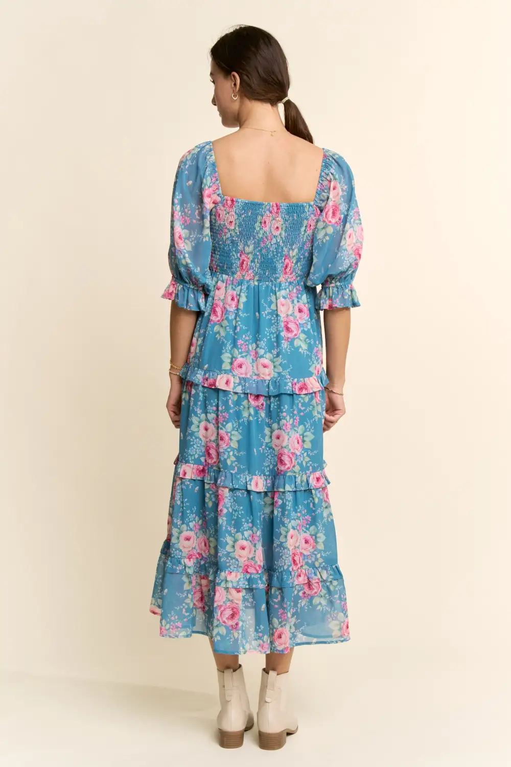Floral Chiffon Smocked Tiered Dress