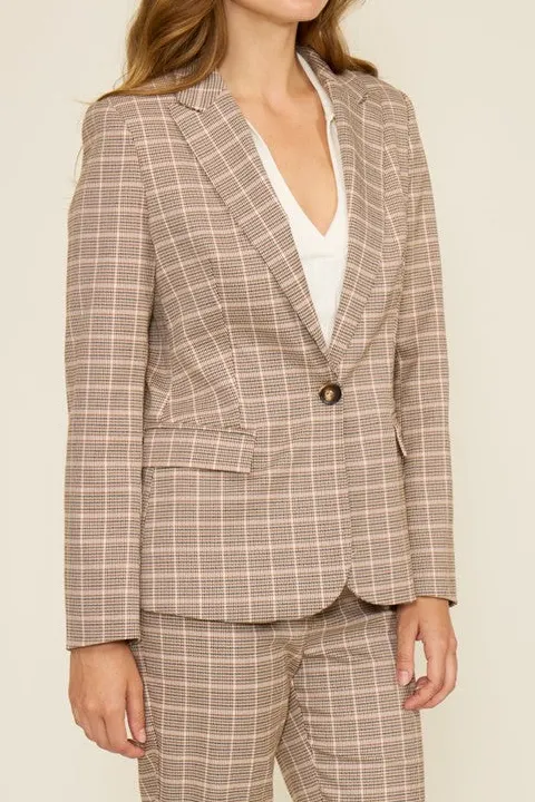 Beige Plaid Single-Button Blazer