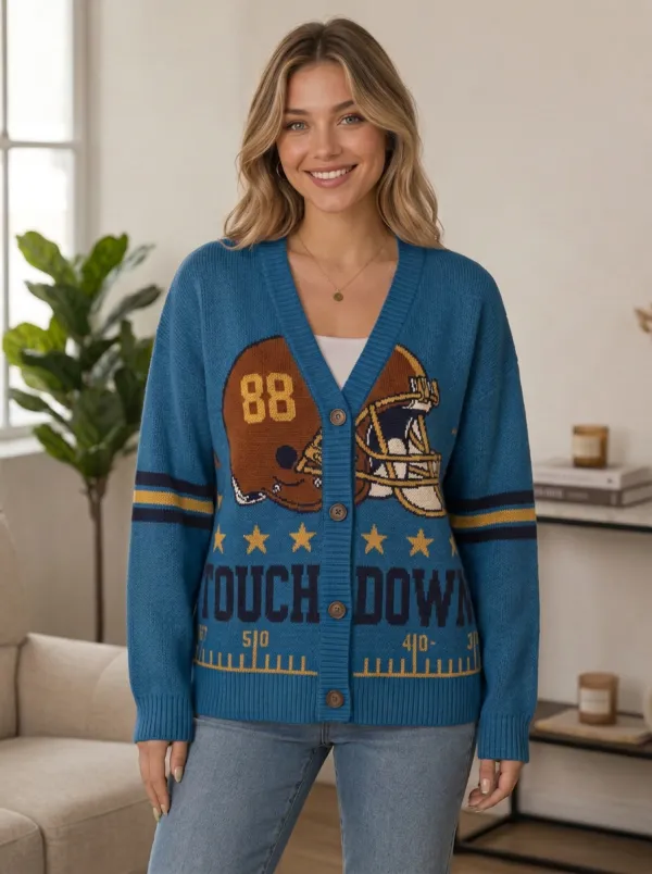 Women's American Football Helmet Touchdown Knitted Cardigan