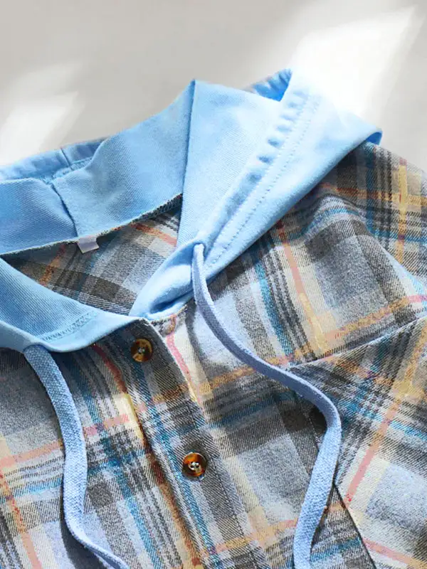 Button-Down Hooded Collared Cotton Jacket