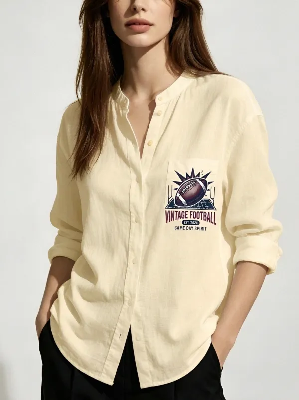 Women's Vintage Football Game Day Printed Button-up Shirt
