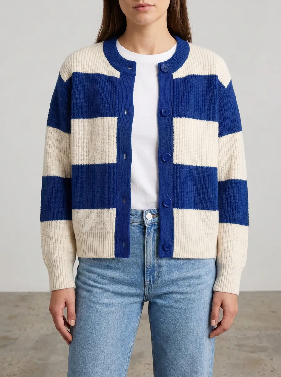 Classic Match Distinctive Rugby Striped Knit Cardigan