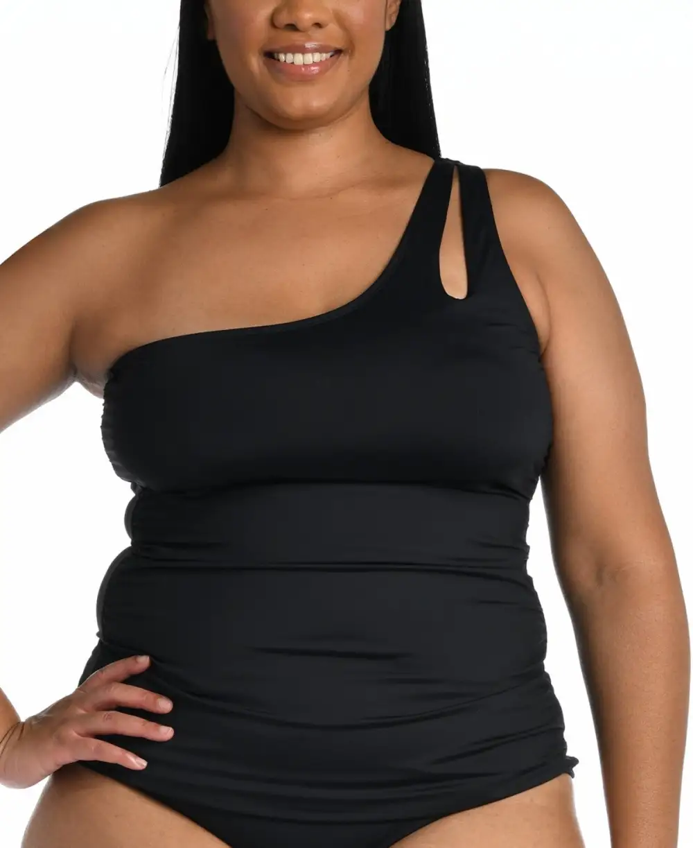 Nylon One Shoulder Asymmetrical Tankini Top
