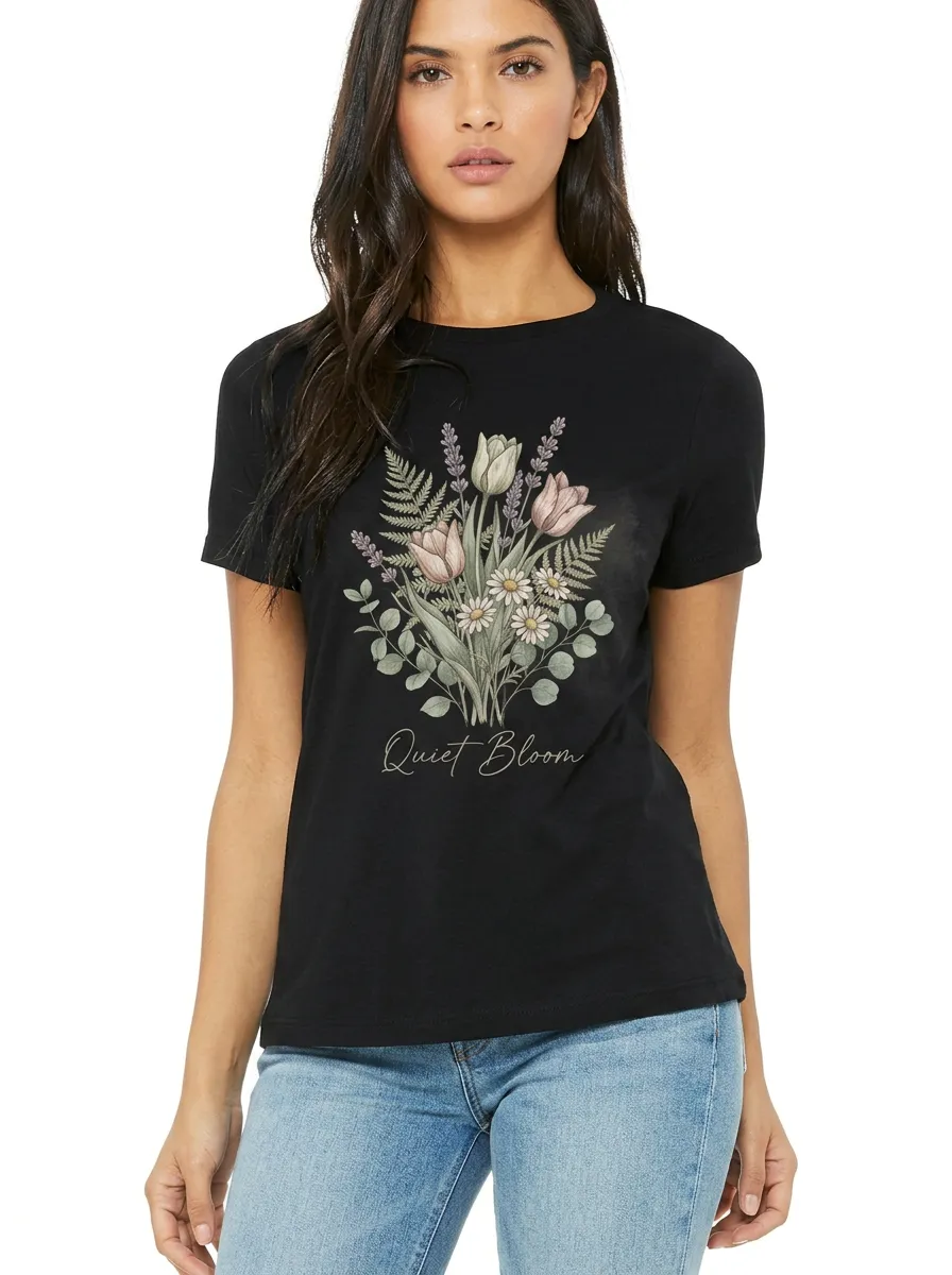 Women's Botanical Nature Lover Quiet Bloom Floral Printed T-shirt