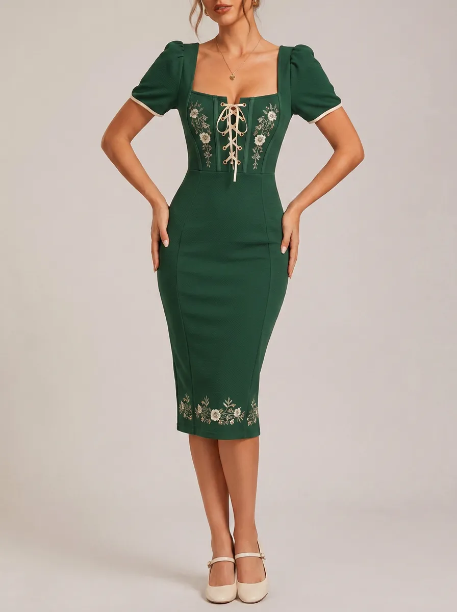 Women's Embroidered Floral Printed Heritage Dress