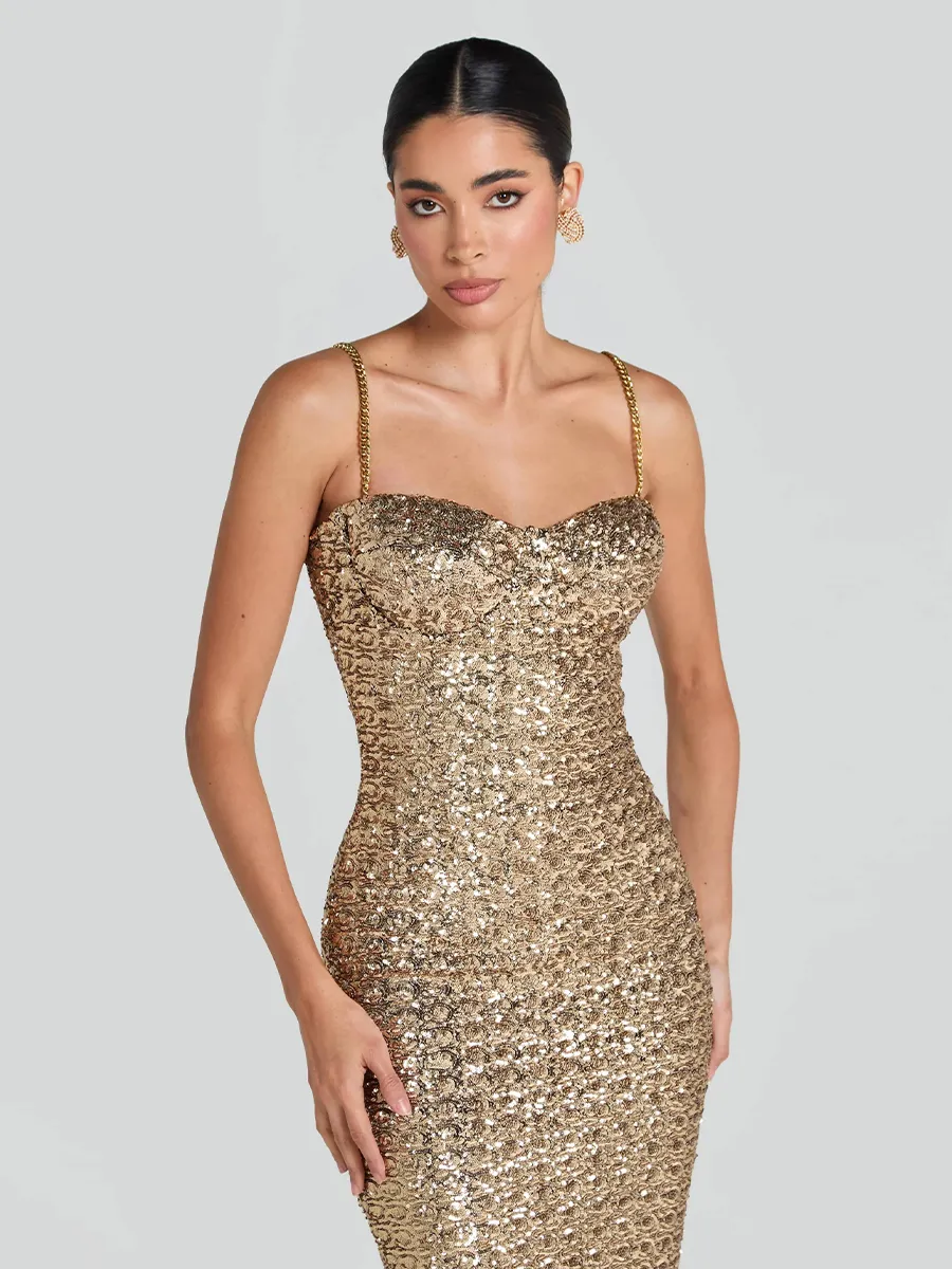 Greta Midi Dress In Gold