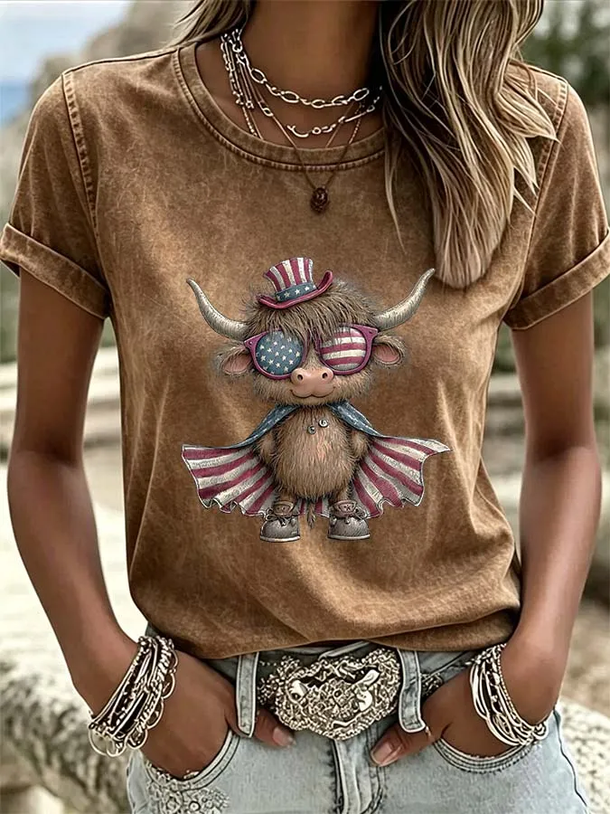 Women's Western Cartoon Animal Printed Casual T-shirt