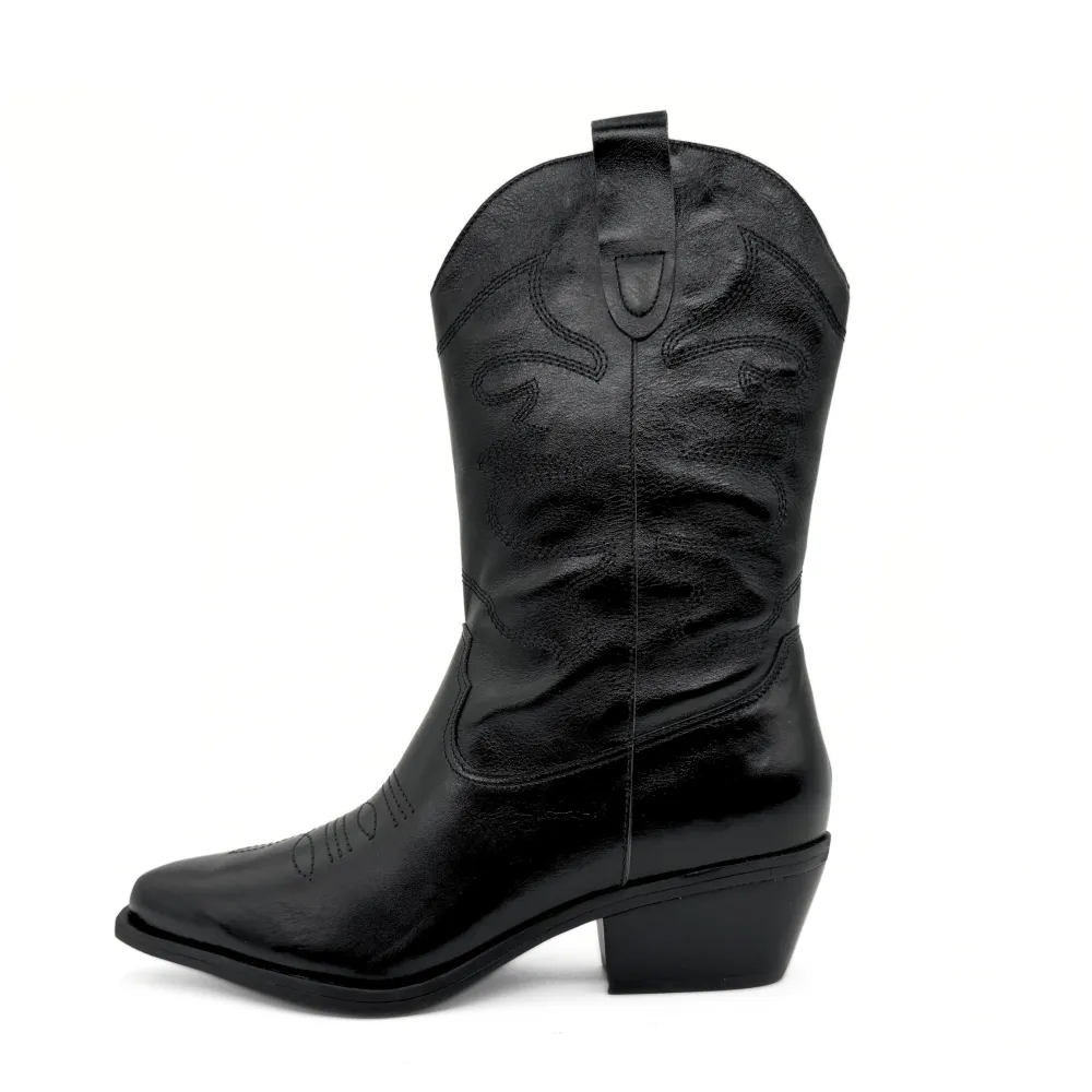 Leather Cowboy Ankle Boots