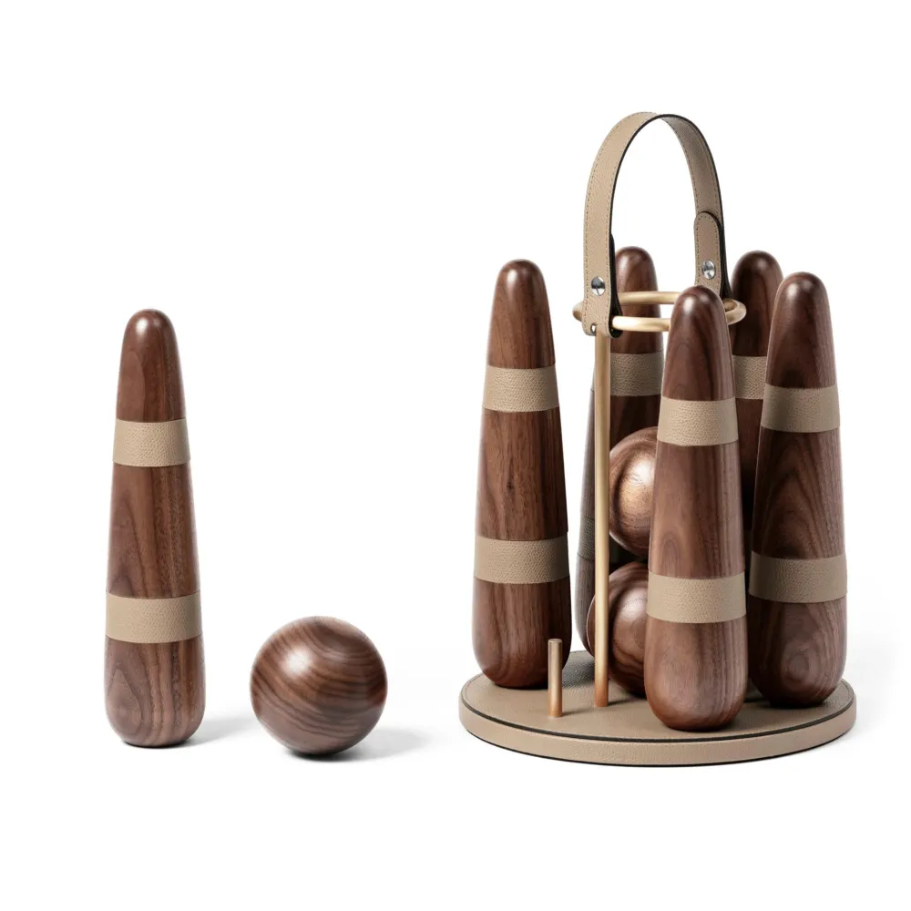 Walnut Wood Bowling Set