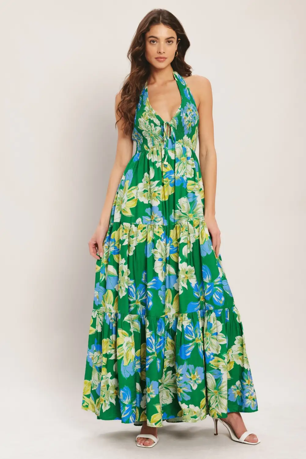 Classic Smocked Halter Printed Maxi Dress