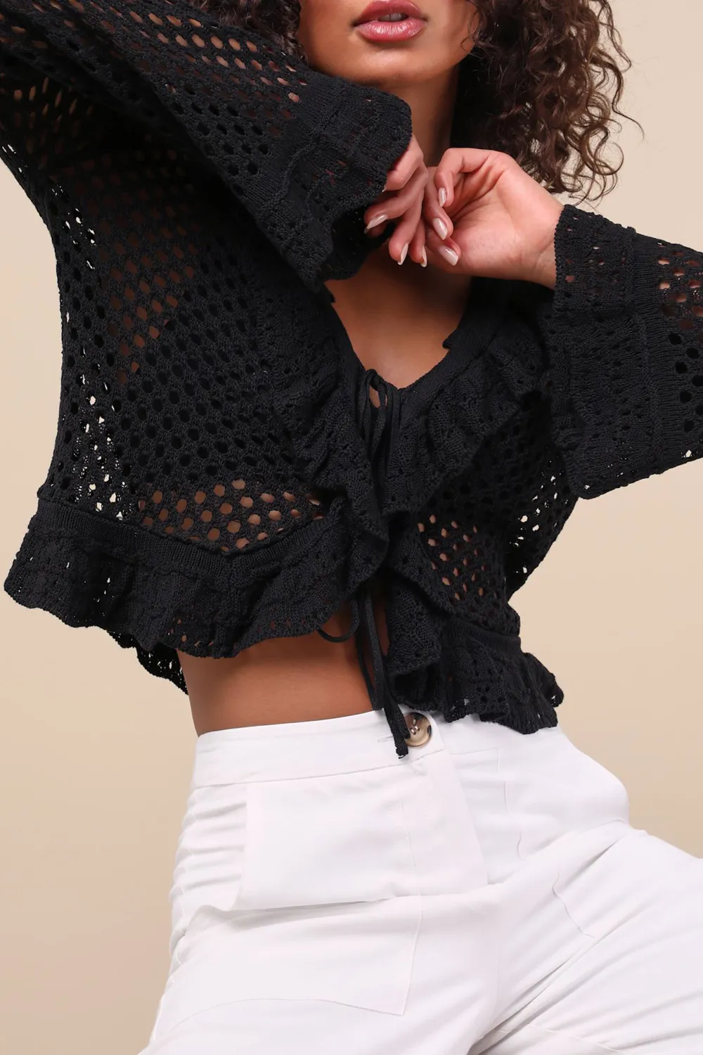 Daily Knit Tie-Front Long Sleeve Top