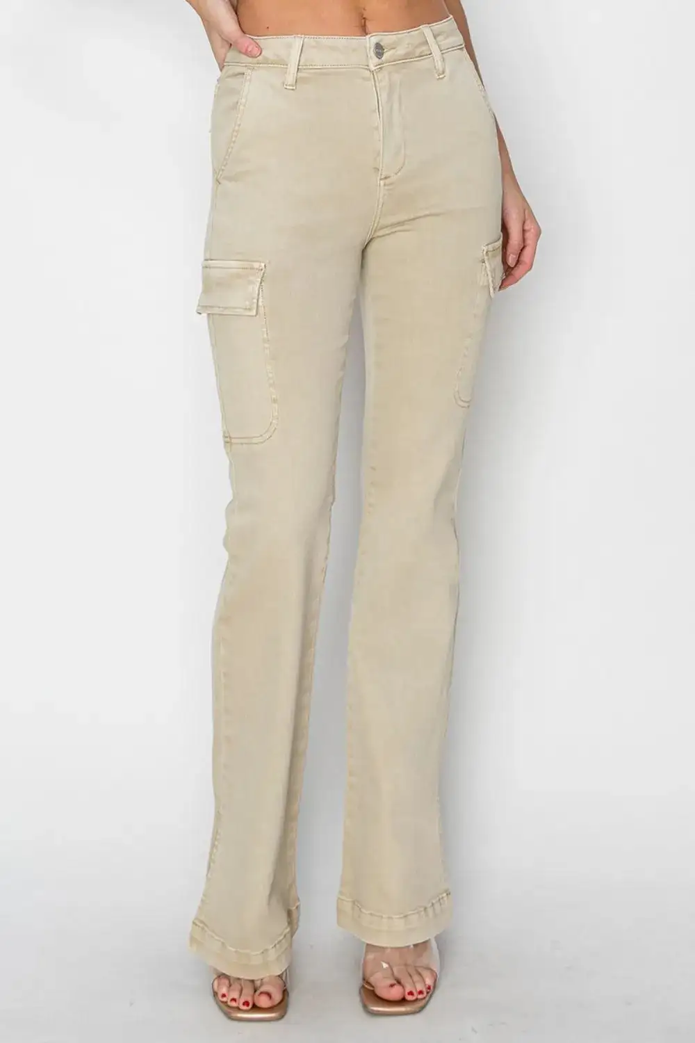 Full Size High Rise Side Slit Cargo Bootcut Jeans