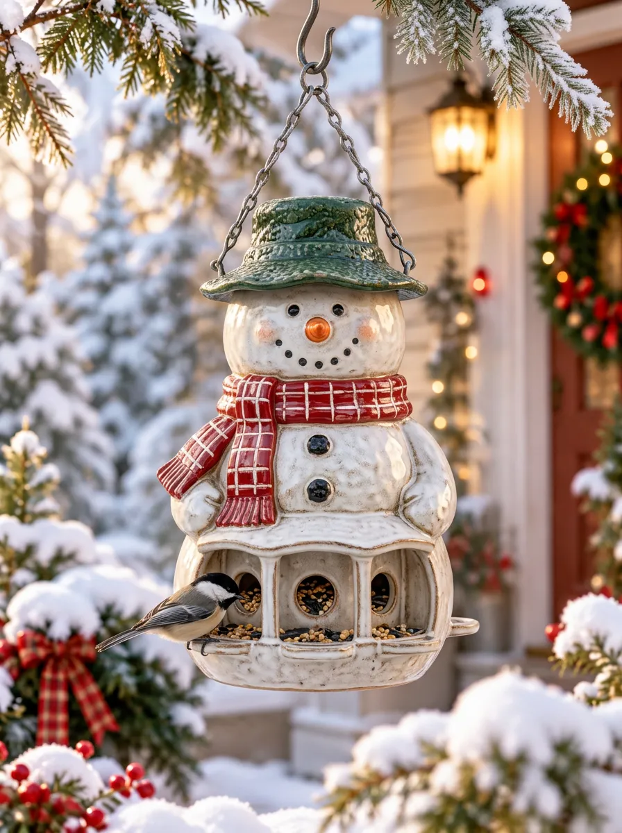 Snowman Scarf Christmas Bird Feeder